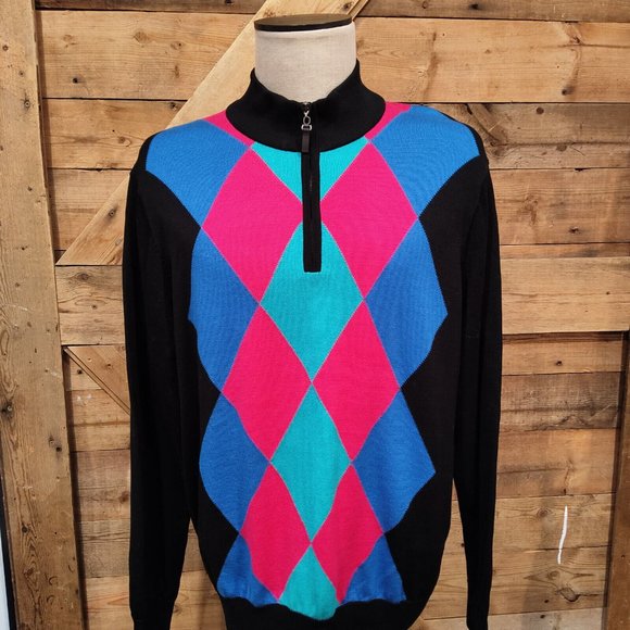 3/$20 Large NWT FAIRWAY & GREEN 1/4 Zip Pima Cotton Argyle Men's Golf Sweater - Picture 1 of 5